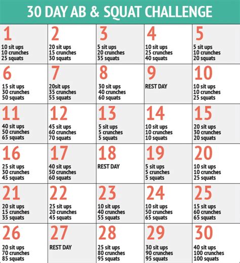 Ab And Squat Challenge Calendar Printable Calendar Template