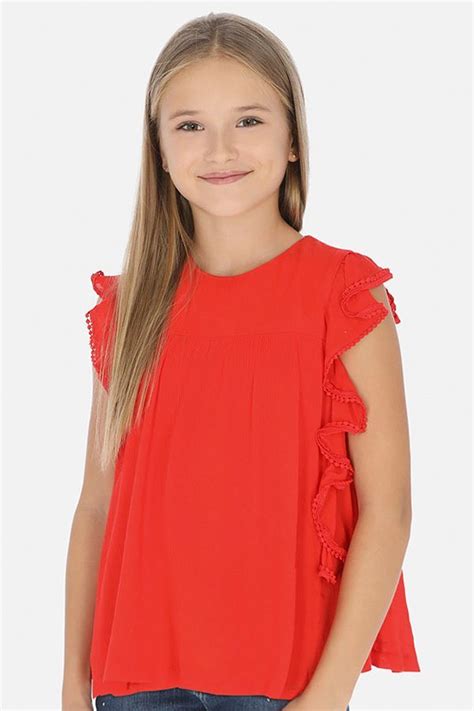 Mayoral Red Ruffled Summer Tunic For Tweens Sizes 8 To 14 Summer