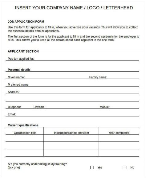 Blank Job Application 11 Word Pdf Documents Download