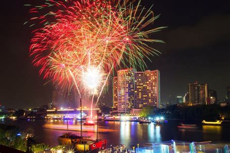 Fireworks Show In Celebrate On Festival Day At Chao Phraya River At