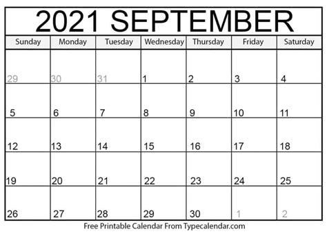 Free Printable September 2021 Calendars