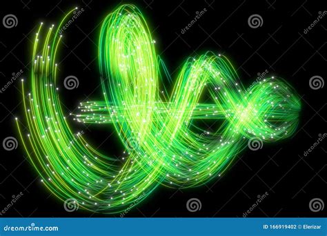 Beautiful Abstract Flowing Traces On A Black Background Glowing Dots 3d Rendering Image Stock