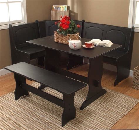 Kitchen nook dining table corner breakfast booth solid. Details about 3 pc Black Wooden Breakfast Nook Dining Set ...