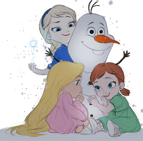 Elsa Anna Rapunzel And Olaf Frozen And 1 More Drawn By Gusam99