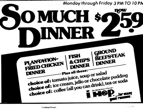 IHOP Dinner Specials- March 1976 : VintageMenus