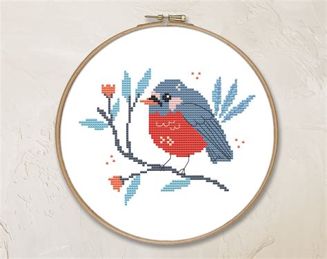 Bright Bird Cross Stitch Pattern Pdf Vintage Counted Instant Etsy