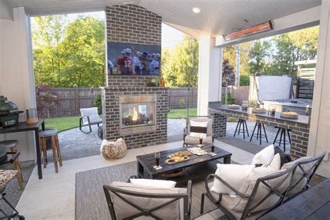 Double Sided Fireplace Paradise Restored Landscaping Outdoor