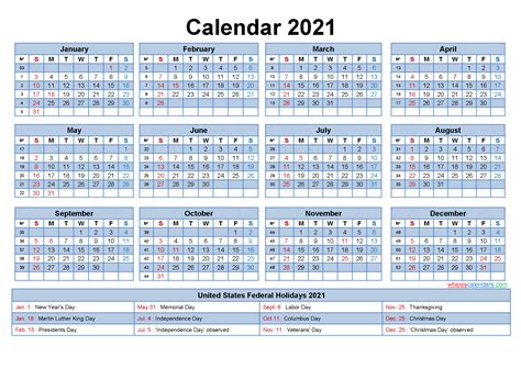 Free 2021 Yearly Calender Template 12 Month Colorful Calendar For