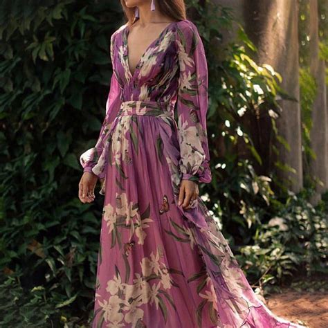 Long Sleeve Floral Print V Neck Women S Maxi Dress Long Sleeve Floral Dress Maxi Dress With