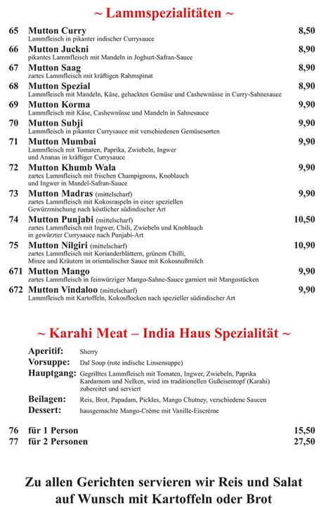 Schreibe deine eigene bewertung über india haus restaurant. indische Küche in Karlshorst - Speisekarte