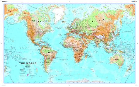 Huge World Wall Map Physical White Ocean Laminated All In One Photos