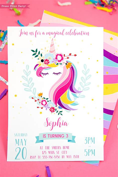 Free Printable Golden Unicorn Birthday Invitation Template Download