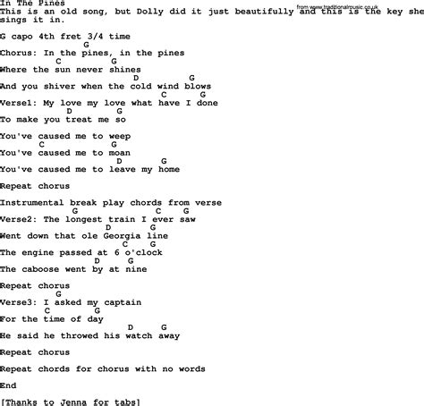 In The Pines Bluegrass Lyrics With Chords