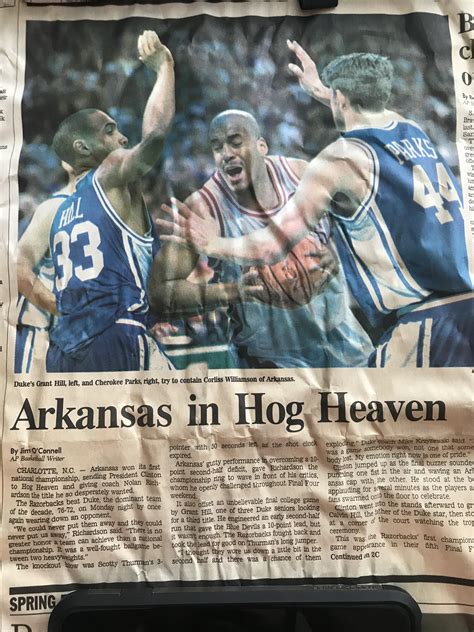 16 Year Old Newspaper Announcing Razorbacks First Ncaa Championship