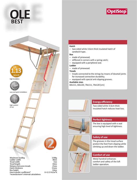 Buy Optistep Wooden Timber Folding Loft Ladder Attic Stairs Frame Size W70cm X L120cm H Up To
