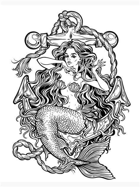 Mermaid Girl With Fairy Tale Hair Sitting On The Anchor Art Print By