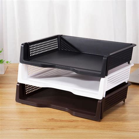 Stackable Plastic Side Load Letter Trays Paper File Organizer Office