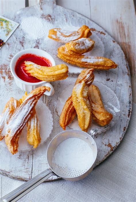 Churros With Strawberry Dipping Sauce Mexican Pastries Strawberry