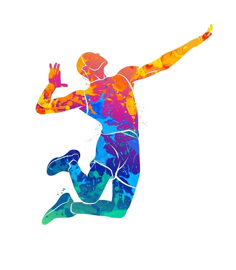 Abstract Volleyball Player Jumping From A Splash Of Watercolors Vector