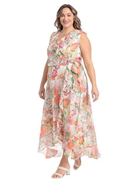 Buy London Times Women S Chiffon Faux Wrap Ruffle Maxi Dress Guest Of