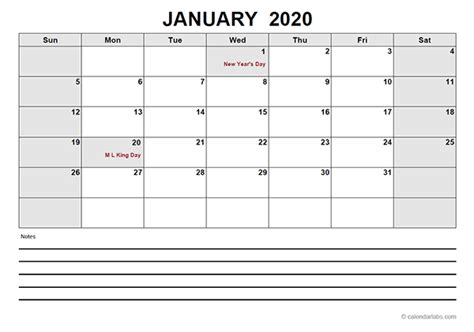 2020 Blank Calendar Pdf Free Printable Templates