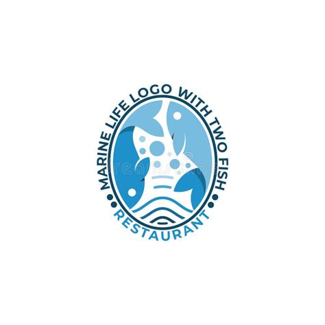 Marine Life Logo With Two Fish Simple Style Logo Stock Illustration