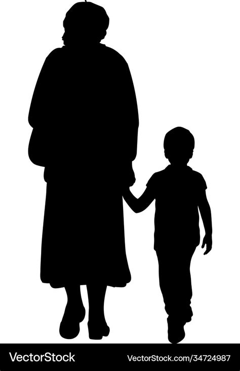 Silhouette Grandmother Walking With Grandson Vector Image