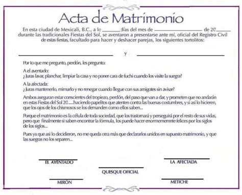 Acta De Matrimonio De Broma Romantica Acta De Matrimonio Y Divorcio