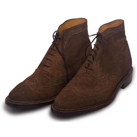 Men Brown Ankle Lace Up Suede Leather Boots Leather Skin Shop