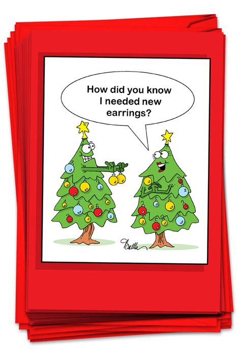 12 Christmas Greeting Cards Boxed Funny Xmas Tree Humor Bulk Holiday