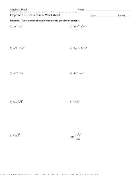 Exponent Rules Review Multiplication Worksheet Answer Key