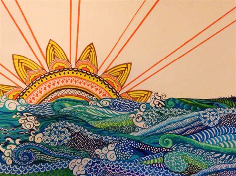 Doodle Art Ocean Sunrise By Dianna Leroy Sunrise Art Doodle Art
