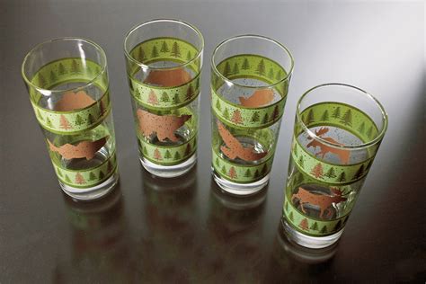 Rustic Wildlife Tumblers Green And Brown Silhouette Drinking Glasses Iced Tea Glasses Set