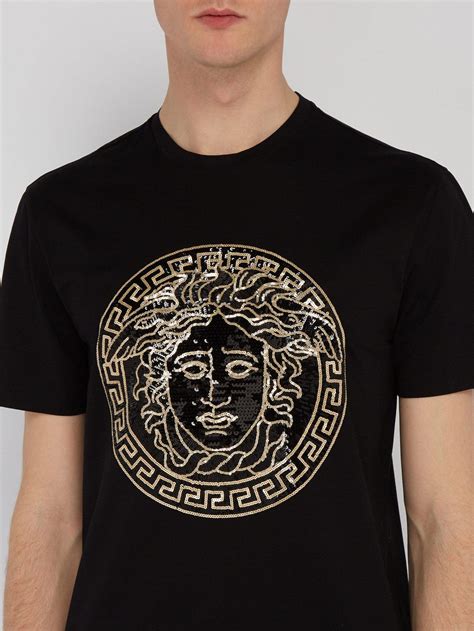 Versace Cotton Medusa Head Sequinned Motif T Shirt In Black For Men Lyst