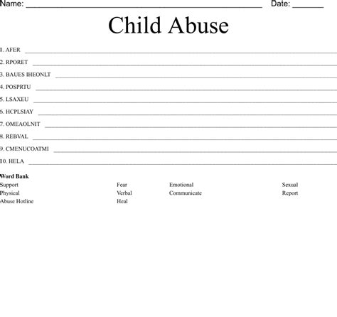 Child Abuse Word Scramble Wordmint
