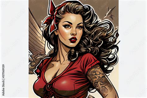 Portrait Von Sexy Pin Up Girl Im Bunten Pop Art Retro Comic Stil