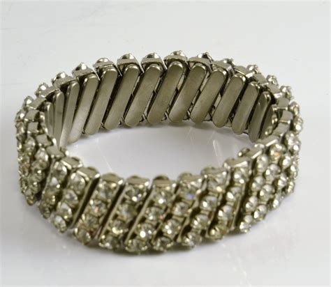 Rhinestone Stretch Bracelet Vintage Silver Tone Expansion Type Etsy