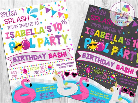 Unicorn Pool Party Invitation Flamingo Pool Party Invitation Etsy Unicorn Pool Party Pool