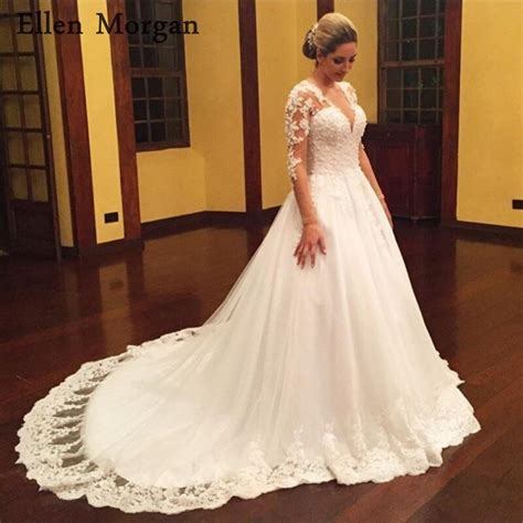 Page and portner seem to be totally in sync. Aliexpress.com : Buy Plus Size Long Sleeves Ball Gowns Wedding Dresses 2018 Sexy V Neck Lace ...