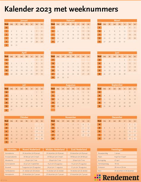 Kalender 2023 Met Weeknummers Rendement