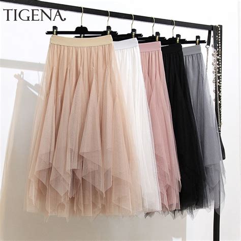 Tigena Fashion Women Long Skirt Summer Korean Asymmetrical Layers
