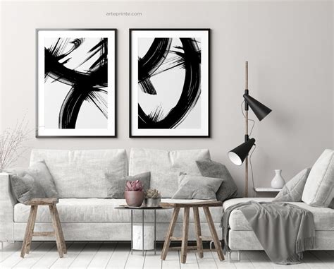 Printable Abstract Painting Brush Strokes Art Black And White Etsy
