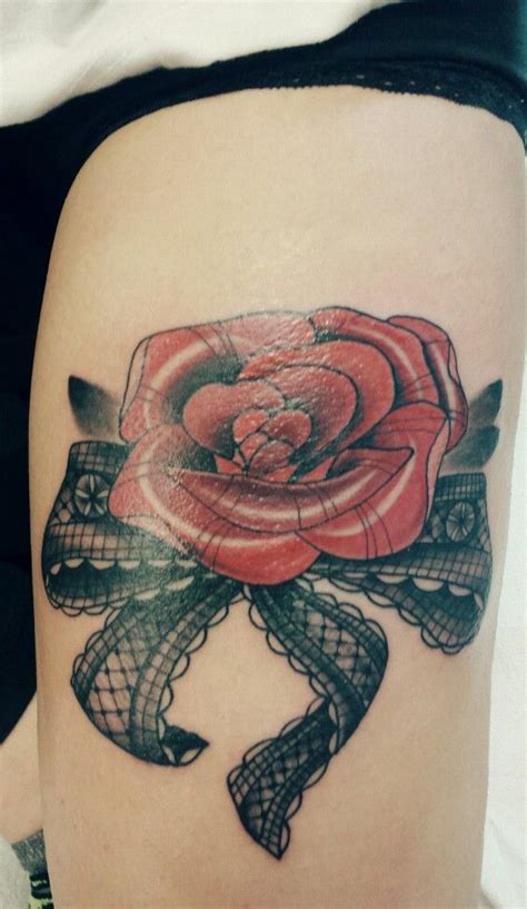 My First Tattoo Lace Bow And Traditional Rose Love It First Tattoo I