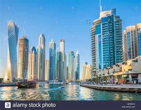 Dubai Marina Skyline And Harbour Dubai City United Arab