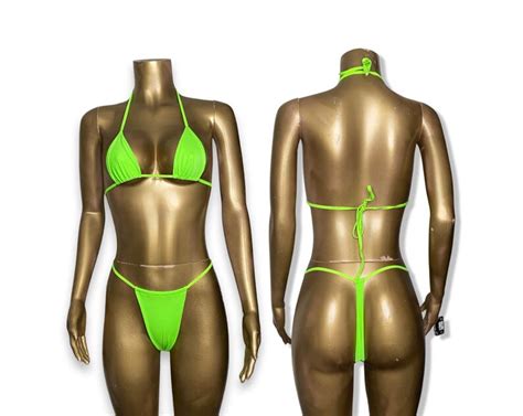 Neon Green Extreme Micro Bikini Thong Swimwear Sexy Two Piece Skimpy Bikini Etsy