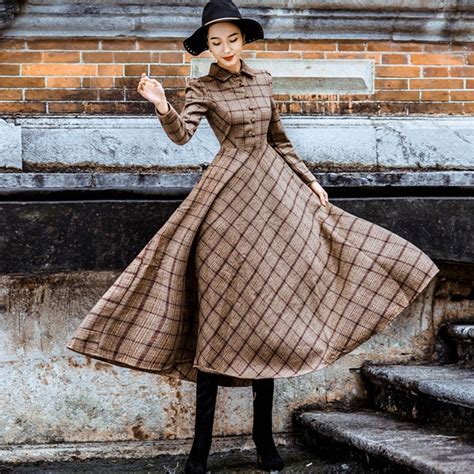 Vintage Plaid Wool Dress Women Winter 2018 Thicken Warm Elegant Stylish