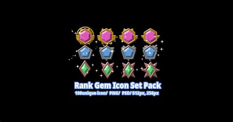Rank Gem Icon Set Pack 2d Icons Unity Asset Store