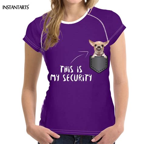 Instantarts Funny Design This Is My Security Chihuahua Printing T Shirt Women Vogue Short Sleeve