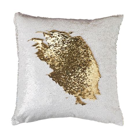 Reversible Sequin Pillow In White And Gold Pillows Gold Decorative