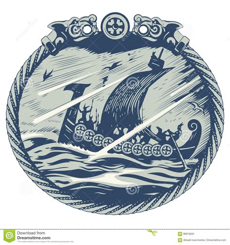 Diseño De Viking Navegación De Drakkar En Un Mar Tempestuoso En El